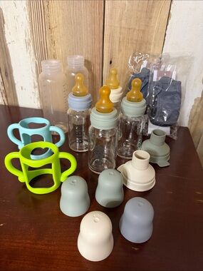 Bibs Bottle Handles & Caps Set - Mint, Lime, Gray Bundle Lot